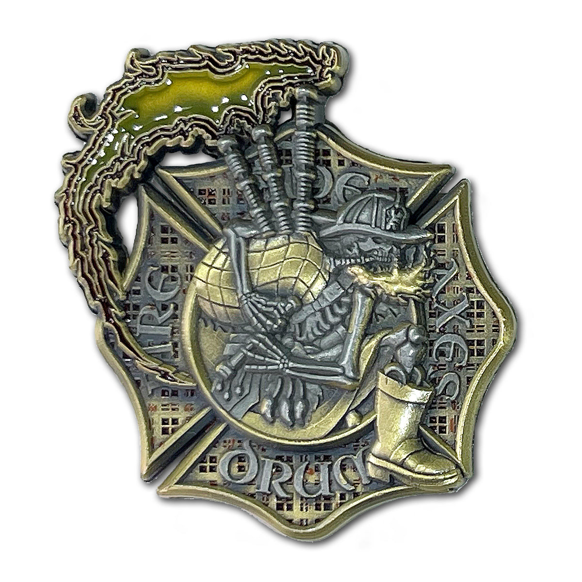 Firefighter Pipe and Drum Celtic Bagpipes Firefighting Collectible Challenge Coin