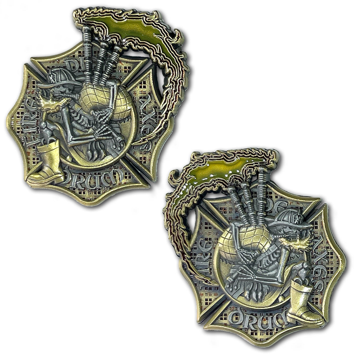 Firefighter Pipe and Drum Celtic Bagpipes Firefighting Collectible Challenge Coin