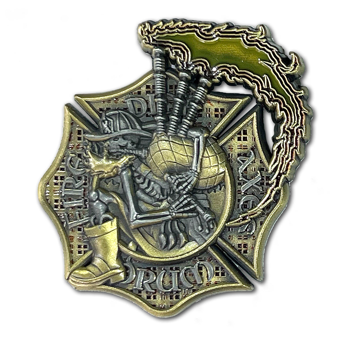Firefighter Pipe and Drum Celtic Bagpipes Firefighting Collectible Challenge Coin