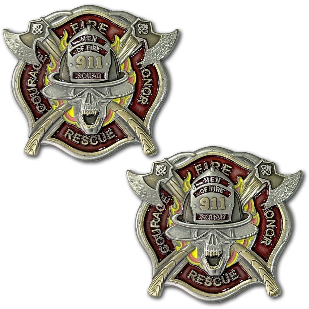 Men of Fire 9-1-1 Fire Rescue Honor Courage Squad Firefighter Coin