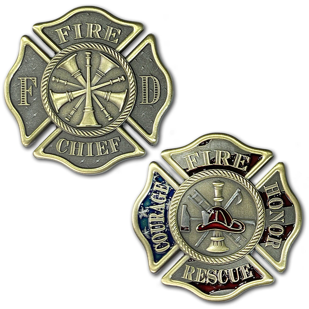 Fire Chief Firefighter Fire & Rescue Courage & Honor Collectible Challenge Coin