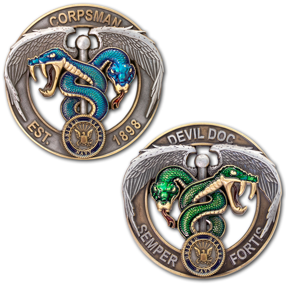 US Navy Corpsman Blue Green Flip Navy Challenge Coin