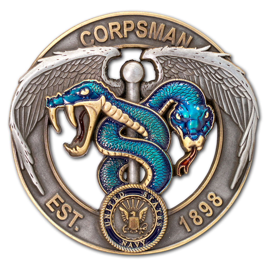 US Navy Corpsman Blue Green Flip Navy Challenge Coin