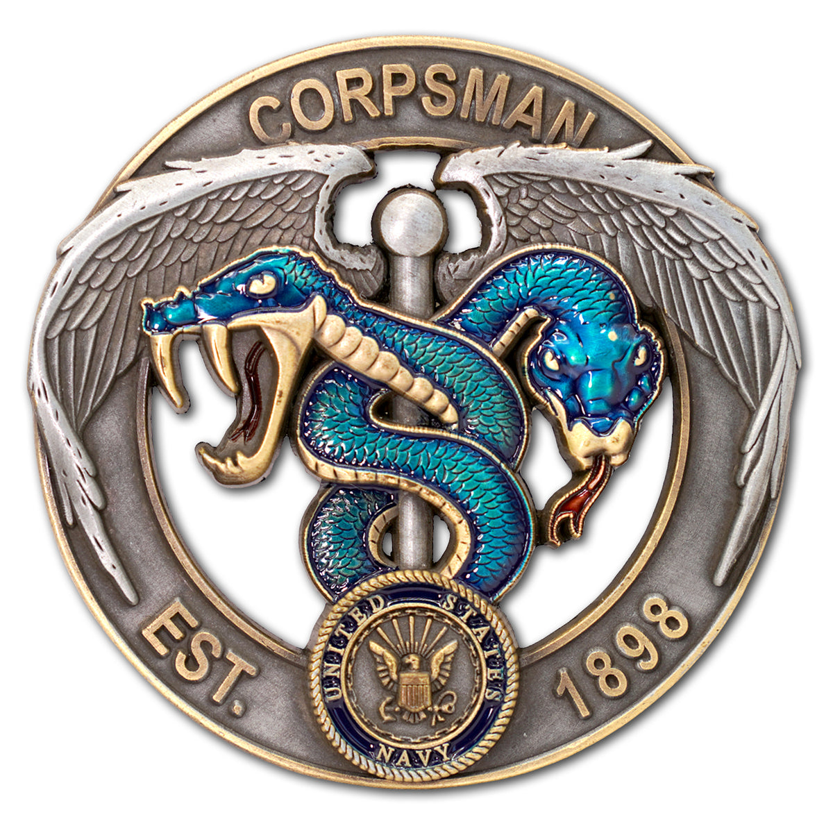 US Navy Corpsman Blue Green Flip Navy Challenge Coin