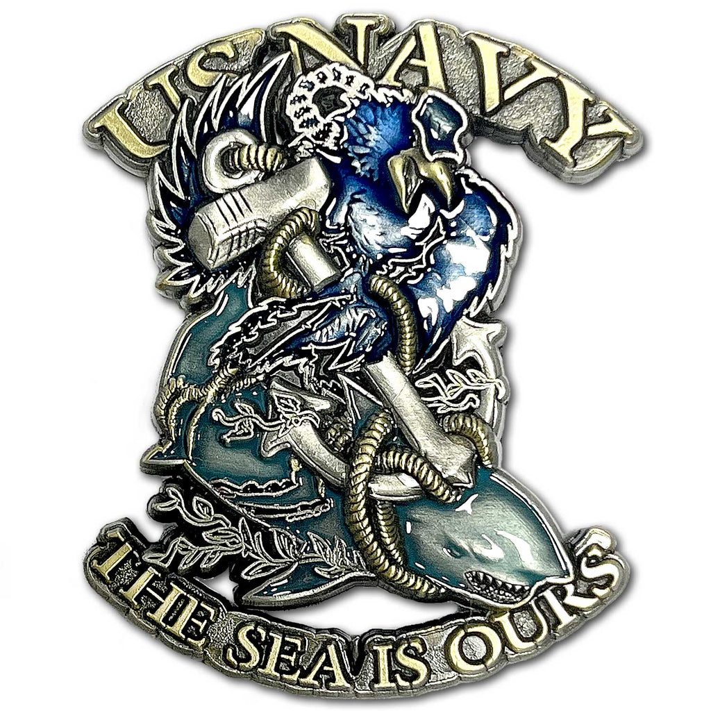 US Navy Crow Shark Surfer The Sea is Ours Veteran Collectible Challenge Coin