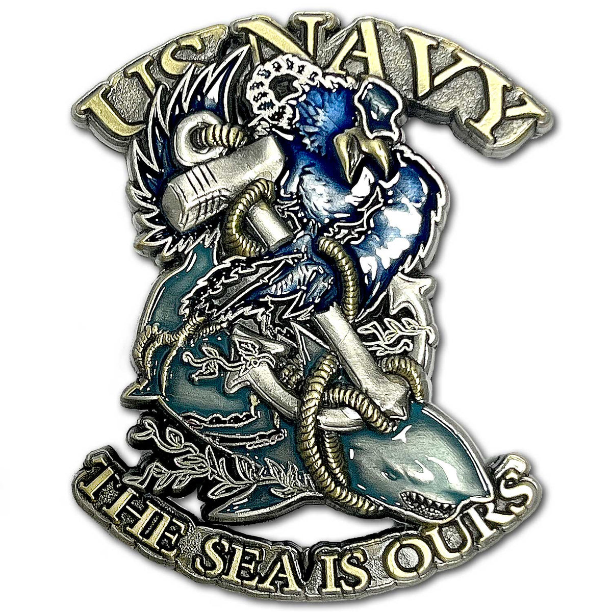 US Navy Crow Shark Surfer The Sea is Ours Veteran Collectible Challenge Coin