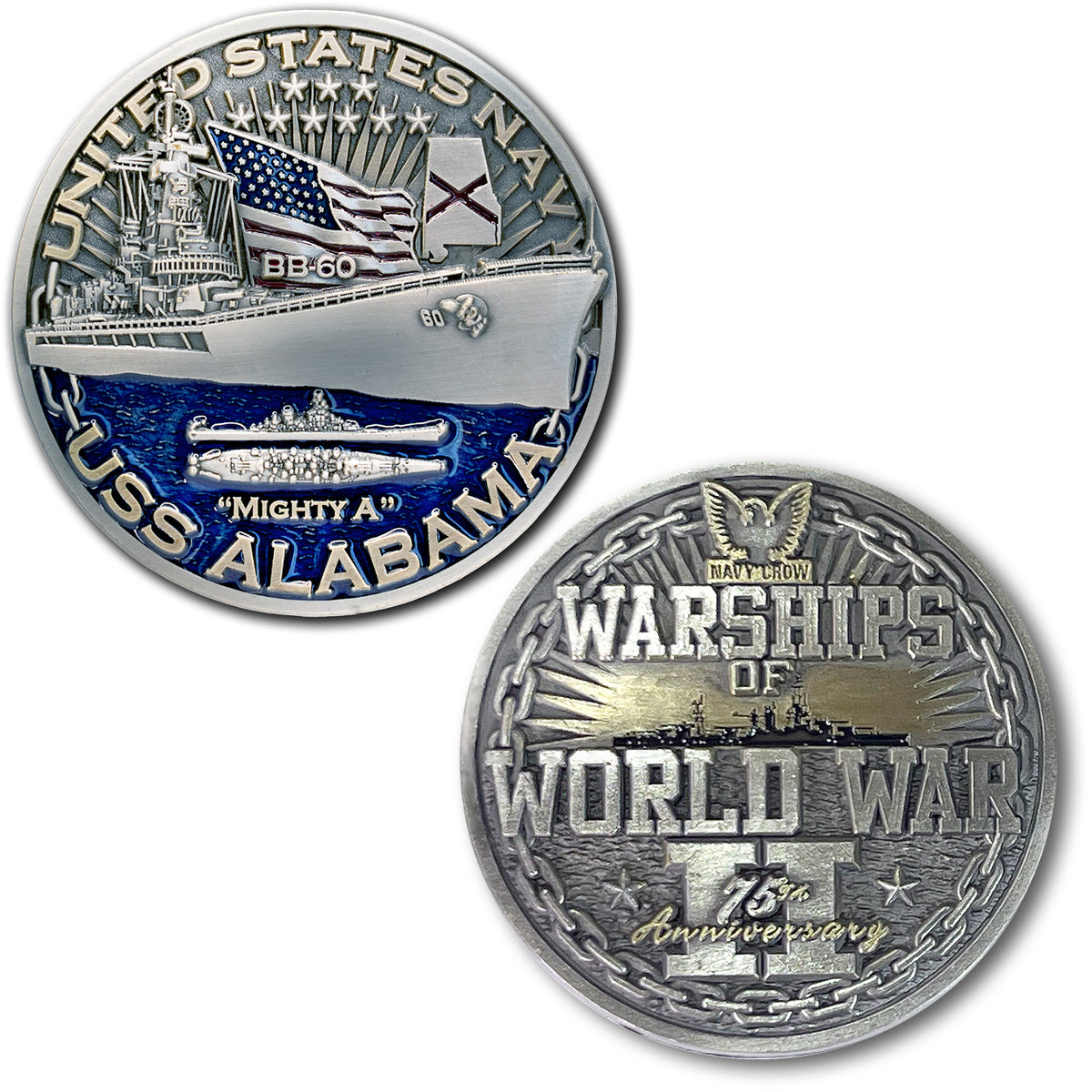 USS Alabama BB-60 Warships of World War 2 Collectible Challenge Coin