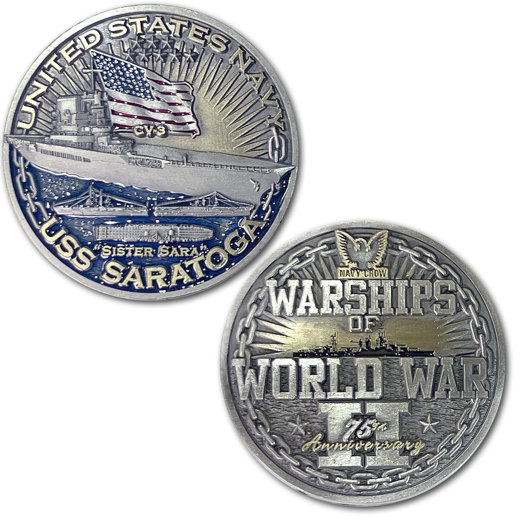 USS Saratoga CV-3 Aircraft Carrier Warships of World War 2 Collectible Challenge Coin