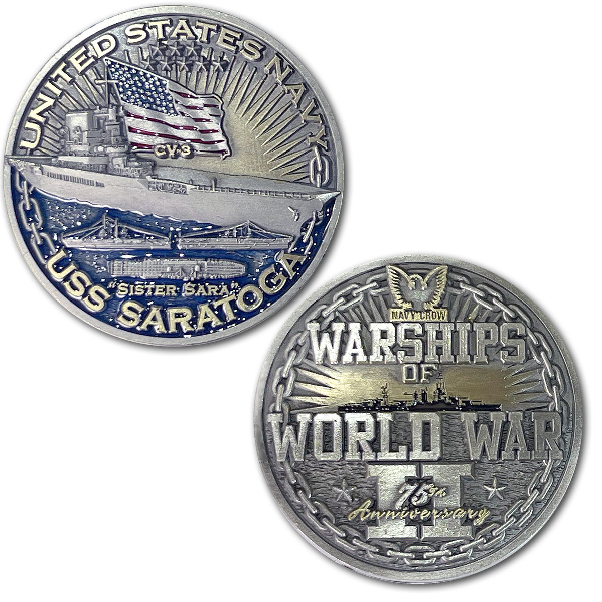 USS Saratoga CV-3 Aircraft Carrier Warships of World War 2 Collectible Challenge Coin