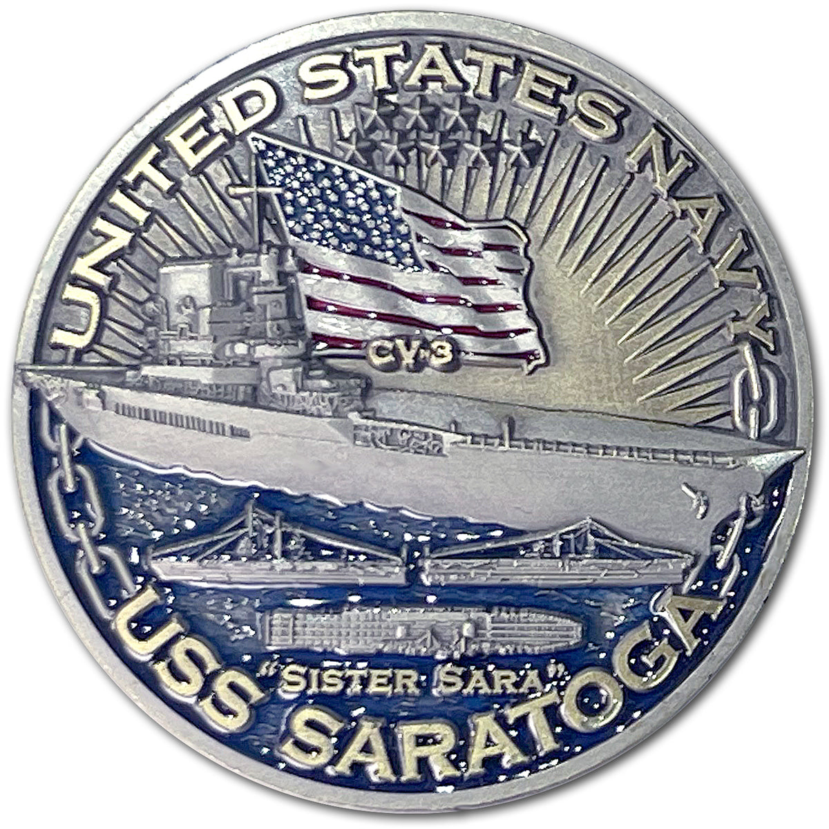 USS Saratoga CV-3 Aircraft Carrier Warships of World War 2 Collectible Challenge Coin