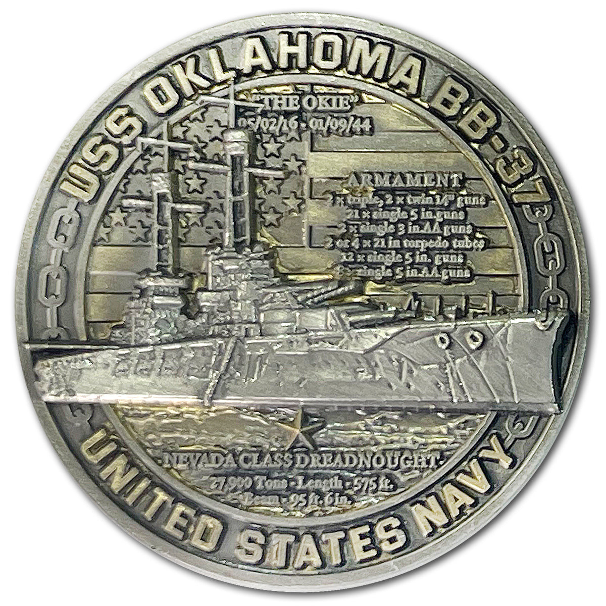 USS Oklahoma BB-37 Battleships of Pearl Harbor Collectible Challenge Coin