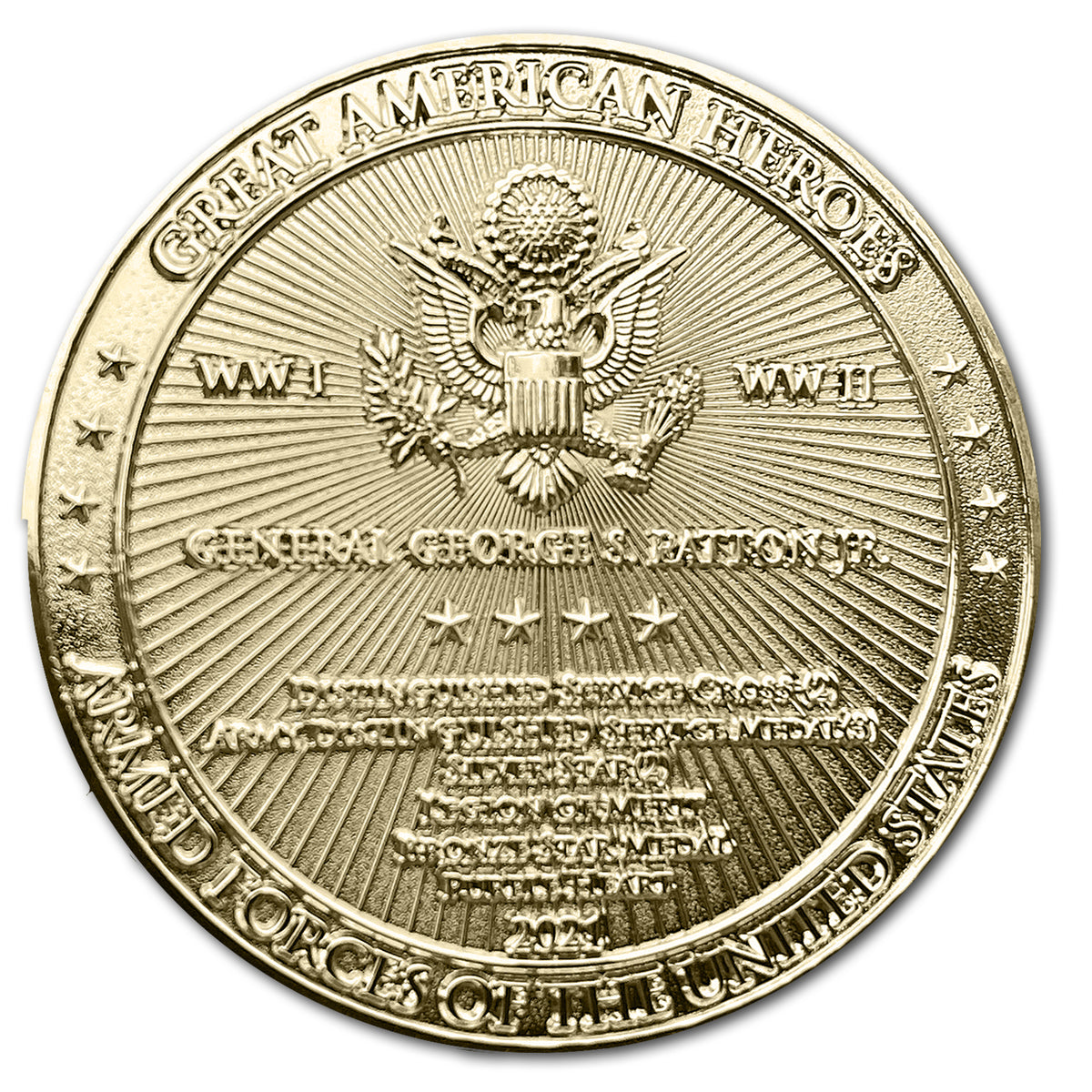 General George S. Patton Great American Heroes 24k Gold Clad US Army Collectible Challenge Coin