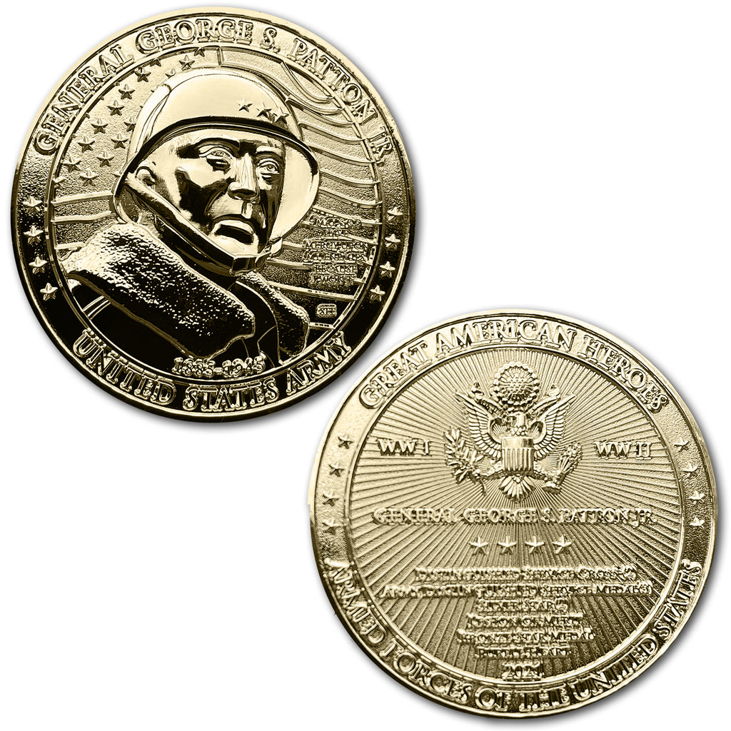 General George S. Patton Great American Heroes 24k Gold Clad US Army Collectible Challenge Coin