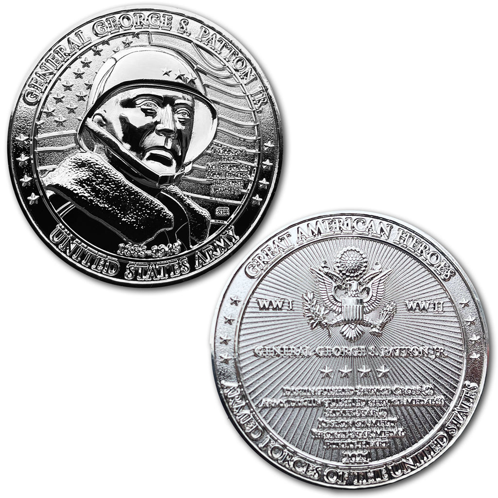 General George S Patton Great American Heroes Sterling Silver Clad Collectible Challenge Coin