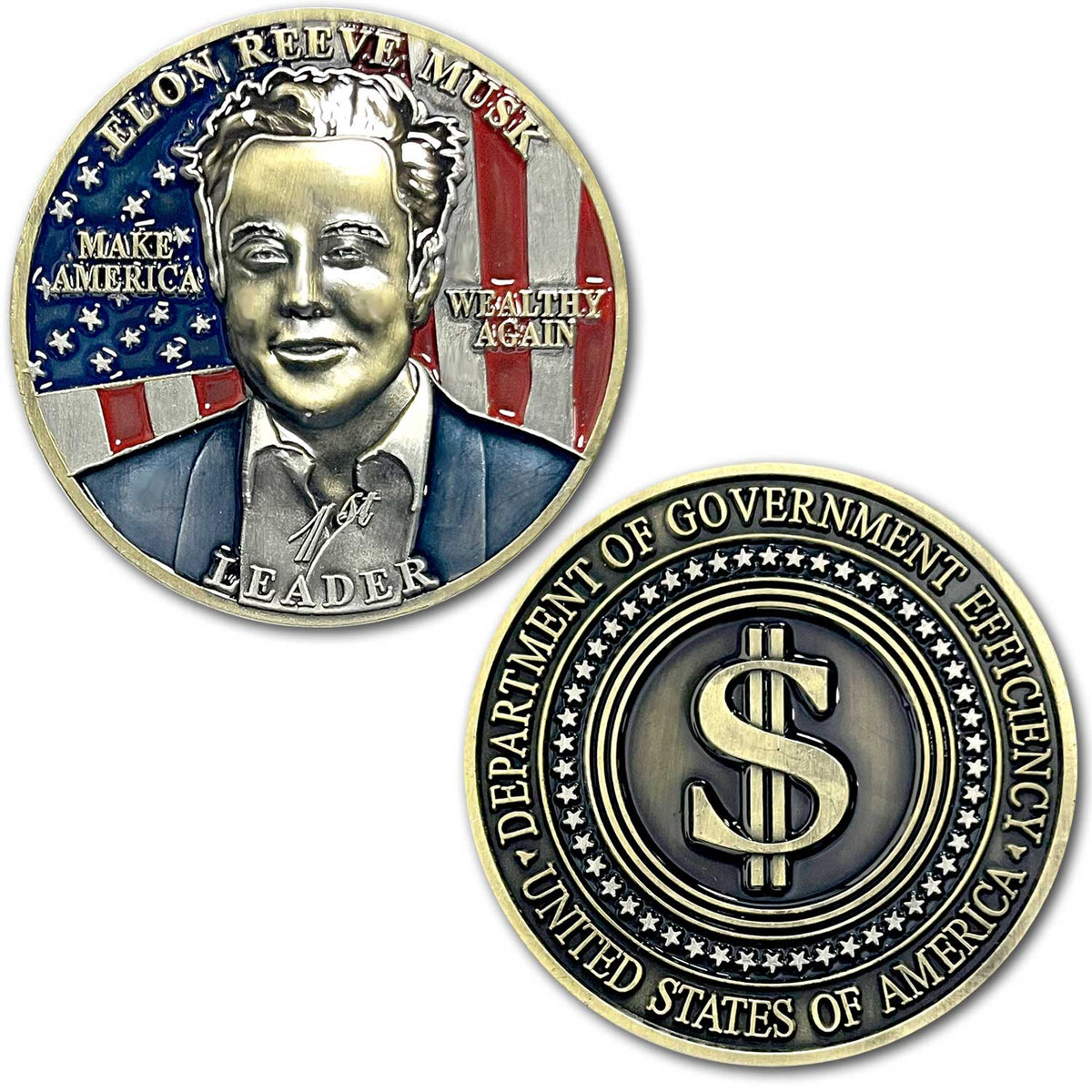 Elon Reeve Musk 1st Leader Department of Government Efficiency Make America Wealthy Again Collectible Challenge Coin