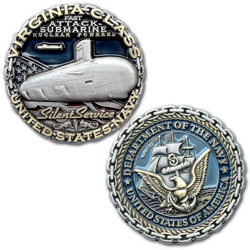 Virginia Class Fast Attack Nuclear Submarine US Navy Collectible Challenge Coin