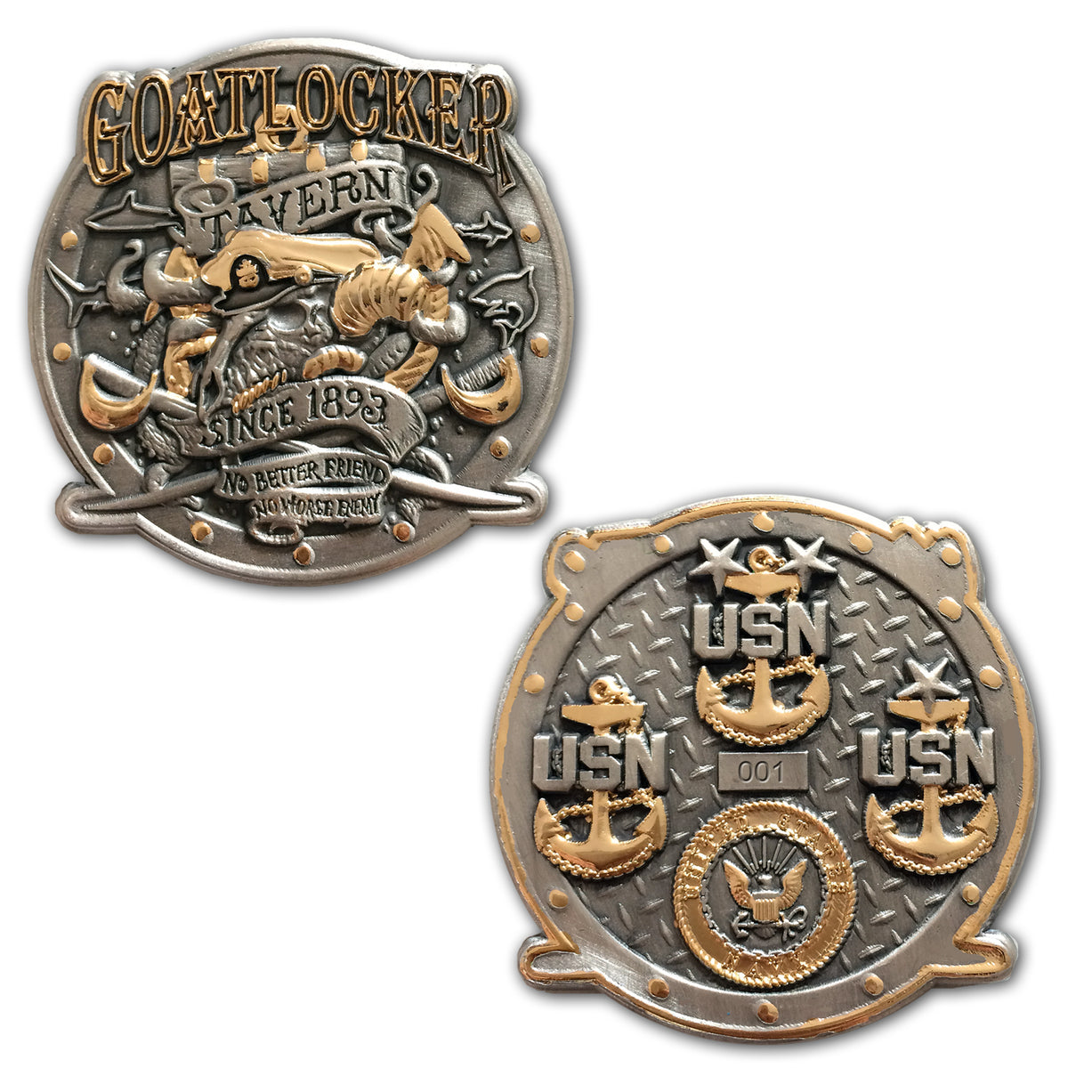 US Navy Chief Goatlocker Tavern Established 1893 Veteran Collectible Challenge Coin