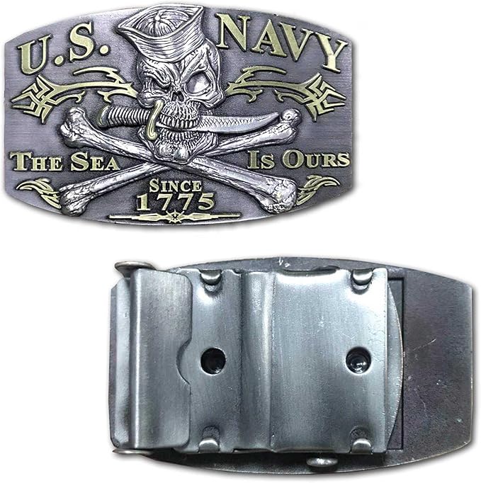 US Navy Jolly Roger Sea Is Ours Veteran Belt Buckle