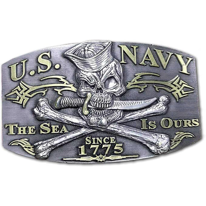 US Navy Jolly Roger Sea Is Ours Veteran Belt Buckle
