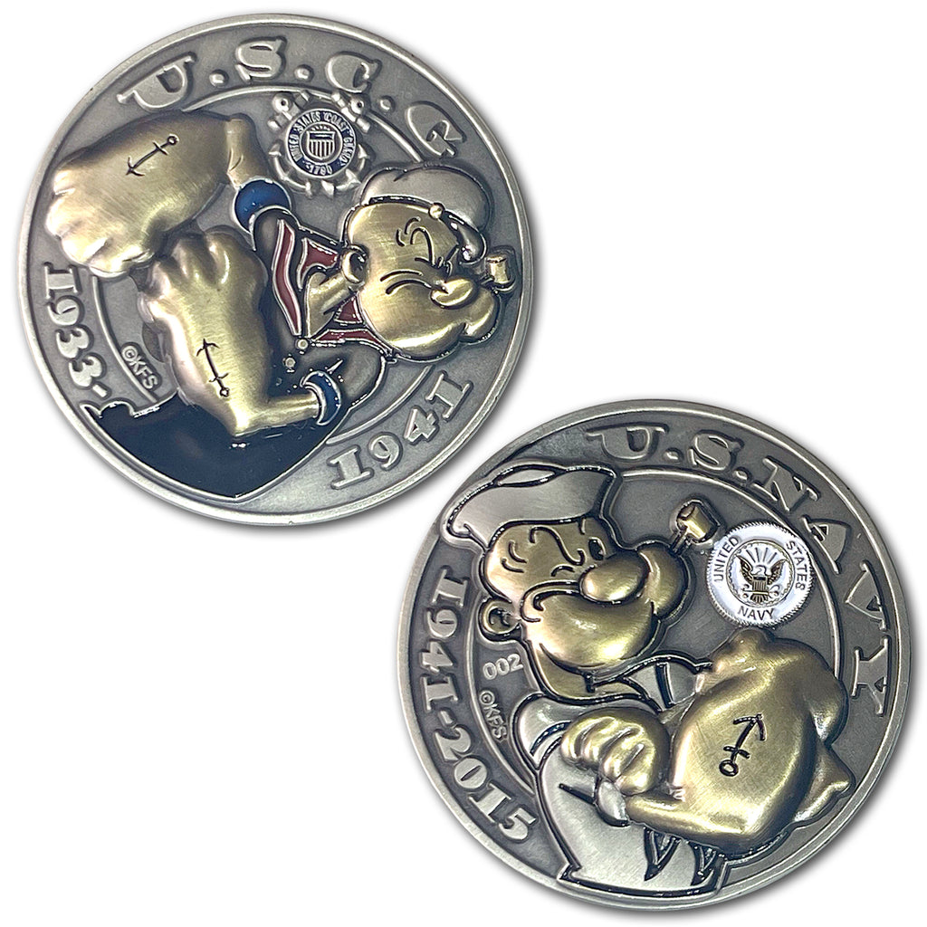 Popeye Double Headed US Navy Vs USCG Collectible Flip Coin