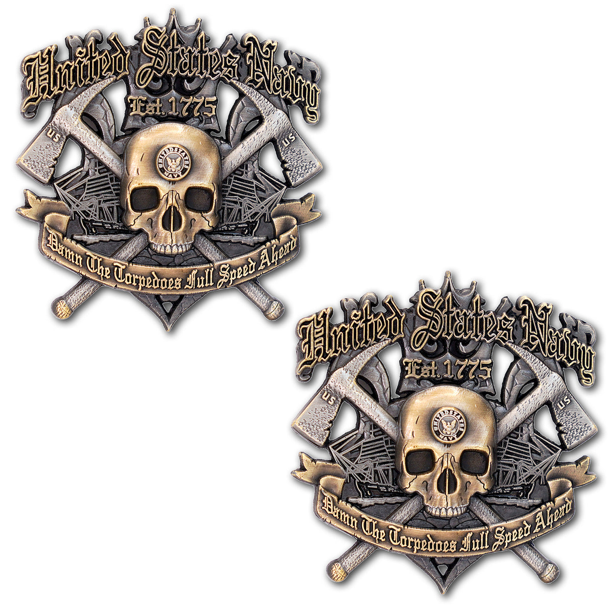 Damn The Torpedoes Full Steam Ahead US Navy Veteran Collectible Challenge Coin